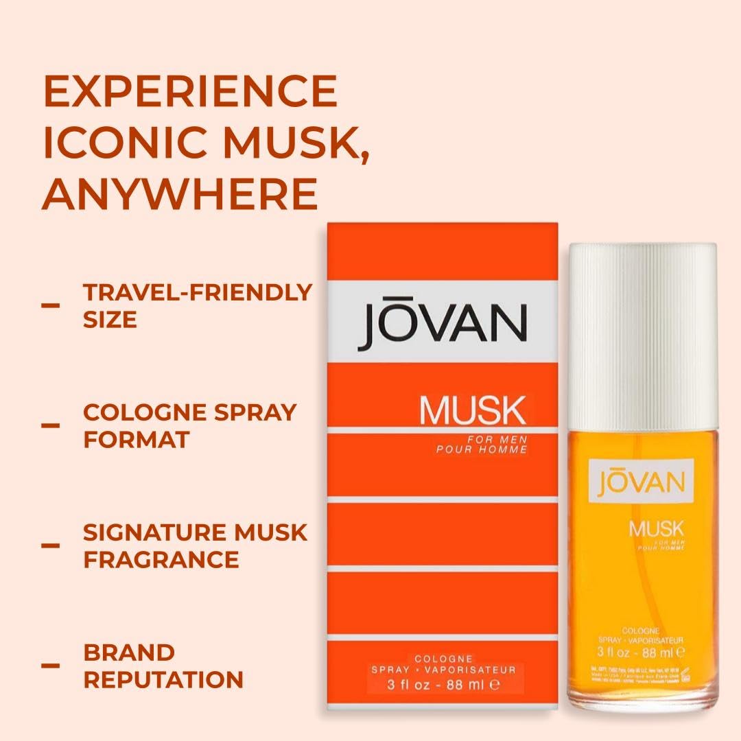 Jovan Musk Cologne Spray for Men, 88ml - Classic Spicy Lavender Citrus Eau de Cologne - packaging