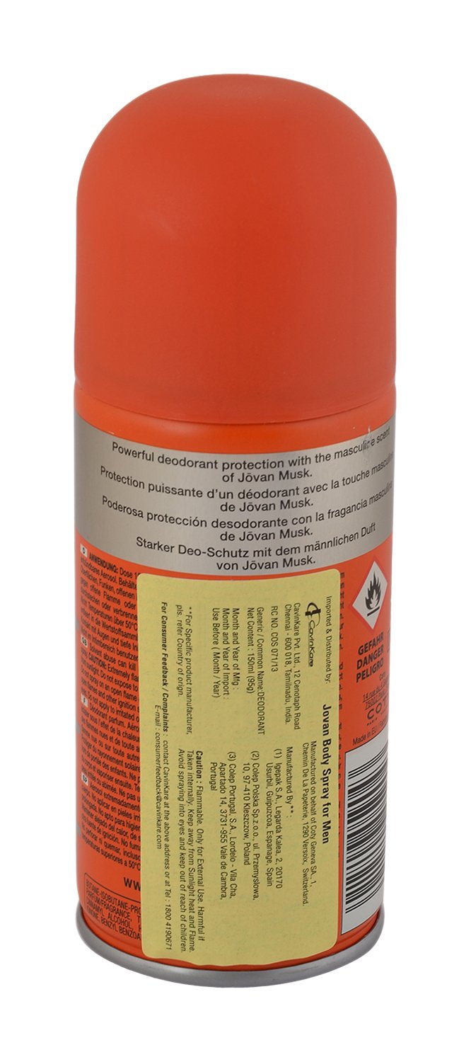 Jovan Musk Deodorant for Men, 150ml - Long-Lasting Fragrance and Sweat Protection - front view