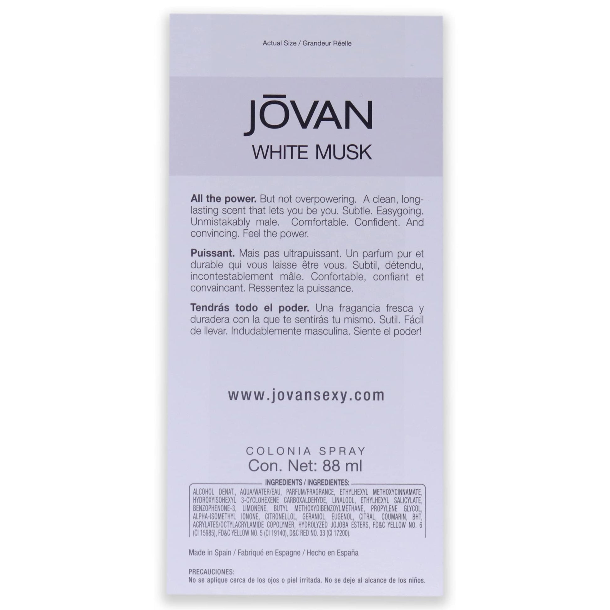 Jovan White Musk Eau de Cologne for Men, 88ml, Cologne Spray - close-up detail