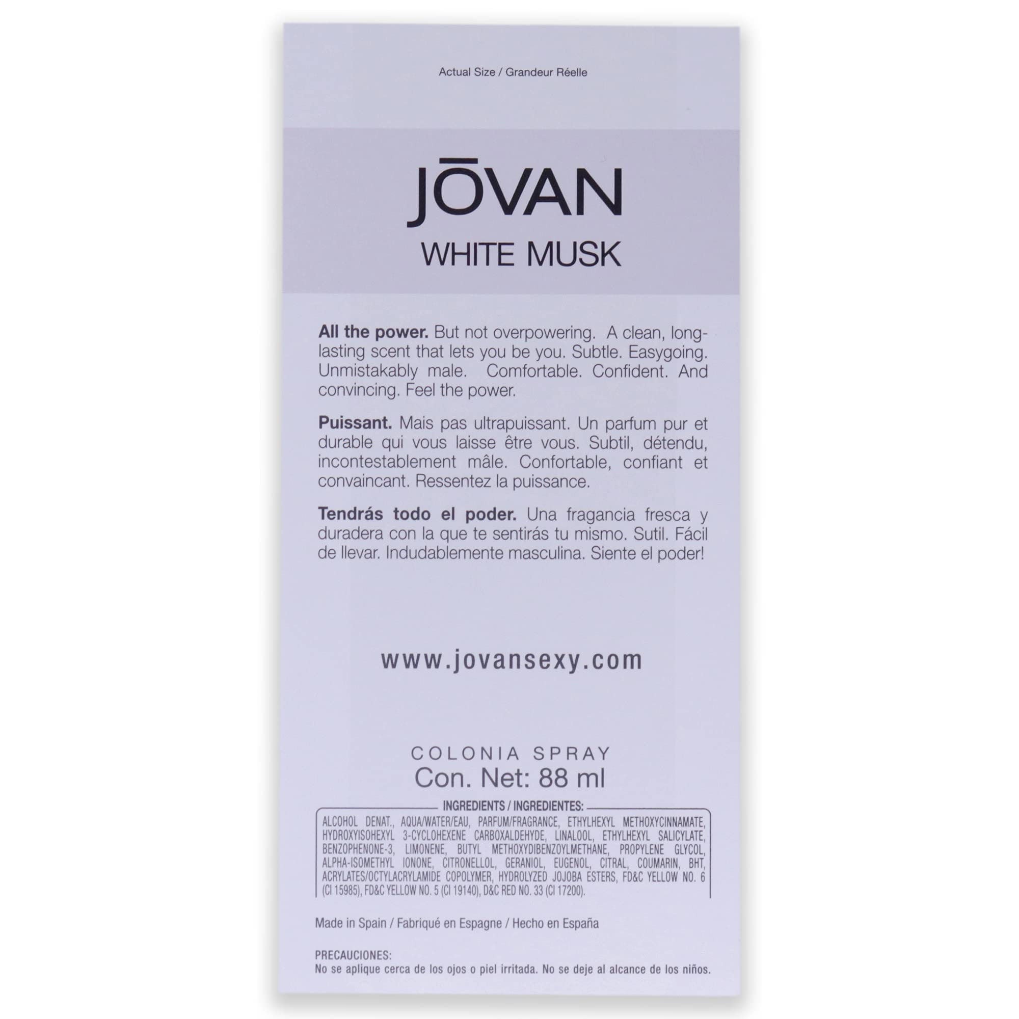 Jovan White Musk Eau de Cologne for Men, 88ml, Cologne Spray - close-up detail