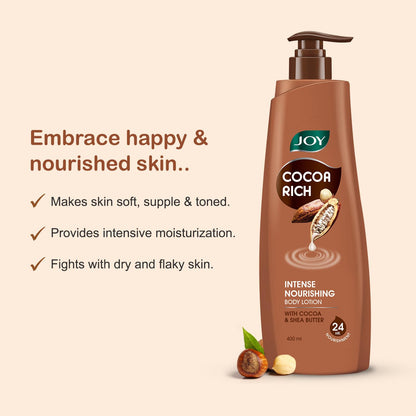 JOY Cocoa Rich Body Lotion with Shea Butter and Cocoa Butter, Non-Greasy Lightweight Formula, Unisex - label detail