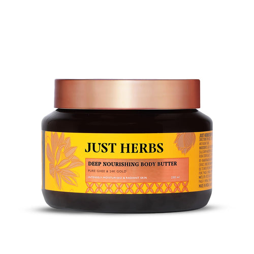 Just Herbs 24K Gold with Pure Ghee Deep Nourish Body Butter, 250ml, Unisex Skin Moisturizer