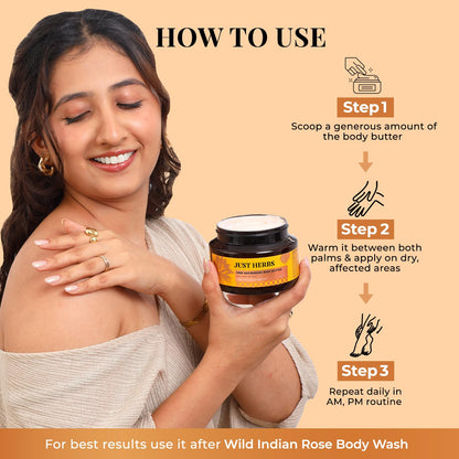 Just Herbs 24K Gold with Pure Ghee Deep Nourish Body Butter, 250ml, Unisex Skin Moisturizer - close-up detail