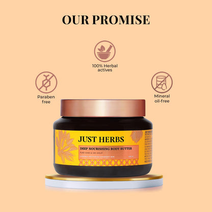 Just Herbs 24K Gold with Pure Ghee Deep Nourish Body Butter, 250ml, Unisex Skin Moisturizer - in use