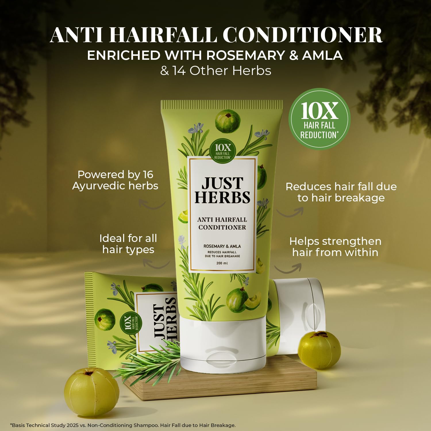 Just Herbs Ayurvedic Conditioner with Rosemary, Amla and 16 Herbs for All Hair Types - front view