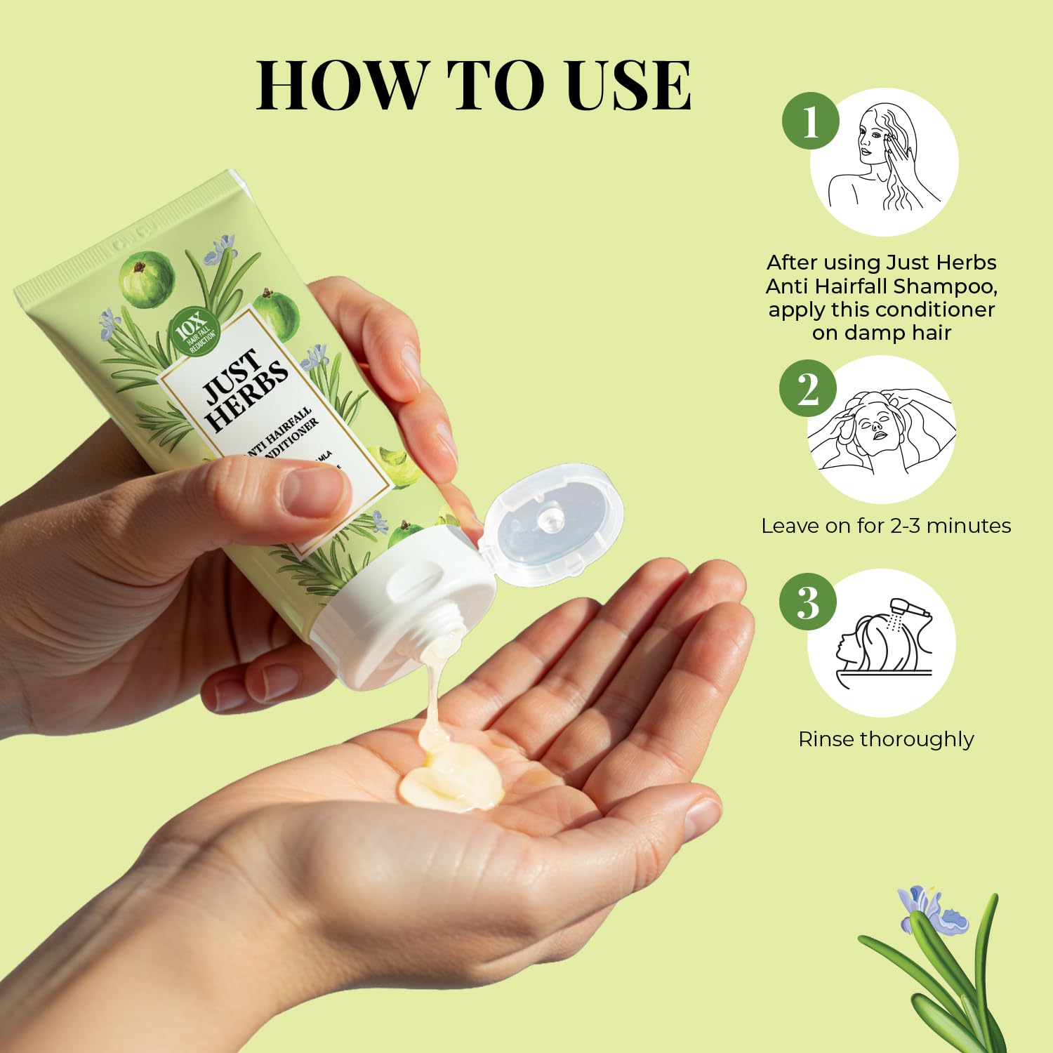 Just Herbs Ayurvedic Conditioner with Rosemary, Amla and 16 Herbs for All Hair Types - close-up detail