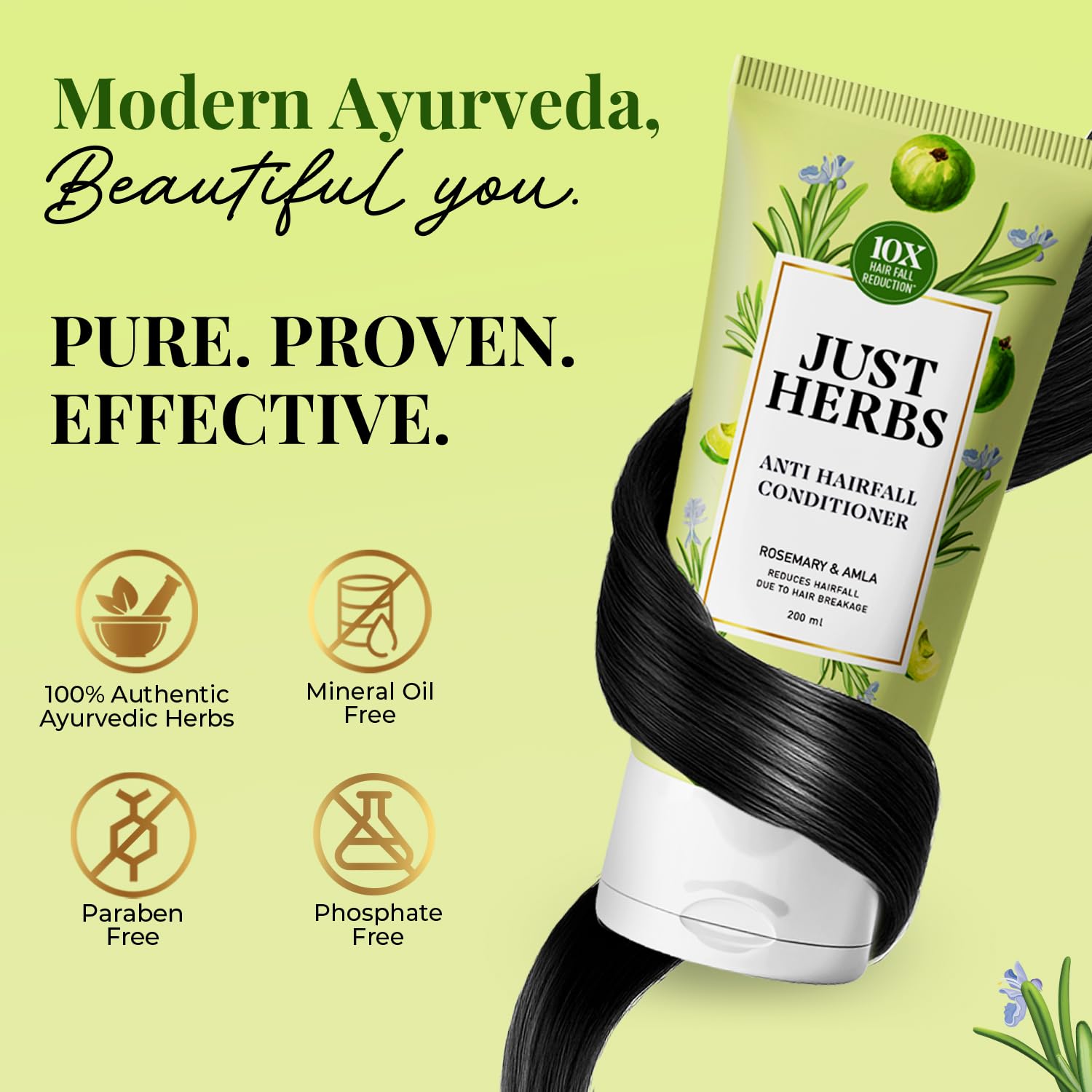 Just Herbs Ayurvedic Conditioner with Rosemary, Amla and 16 Herbs for All Hair Types - in use