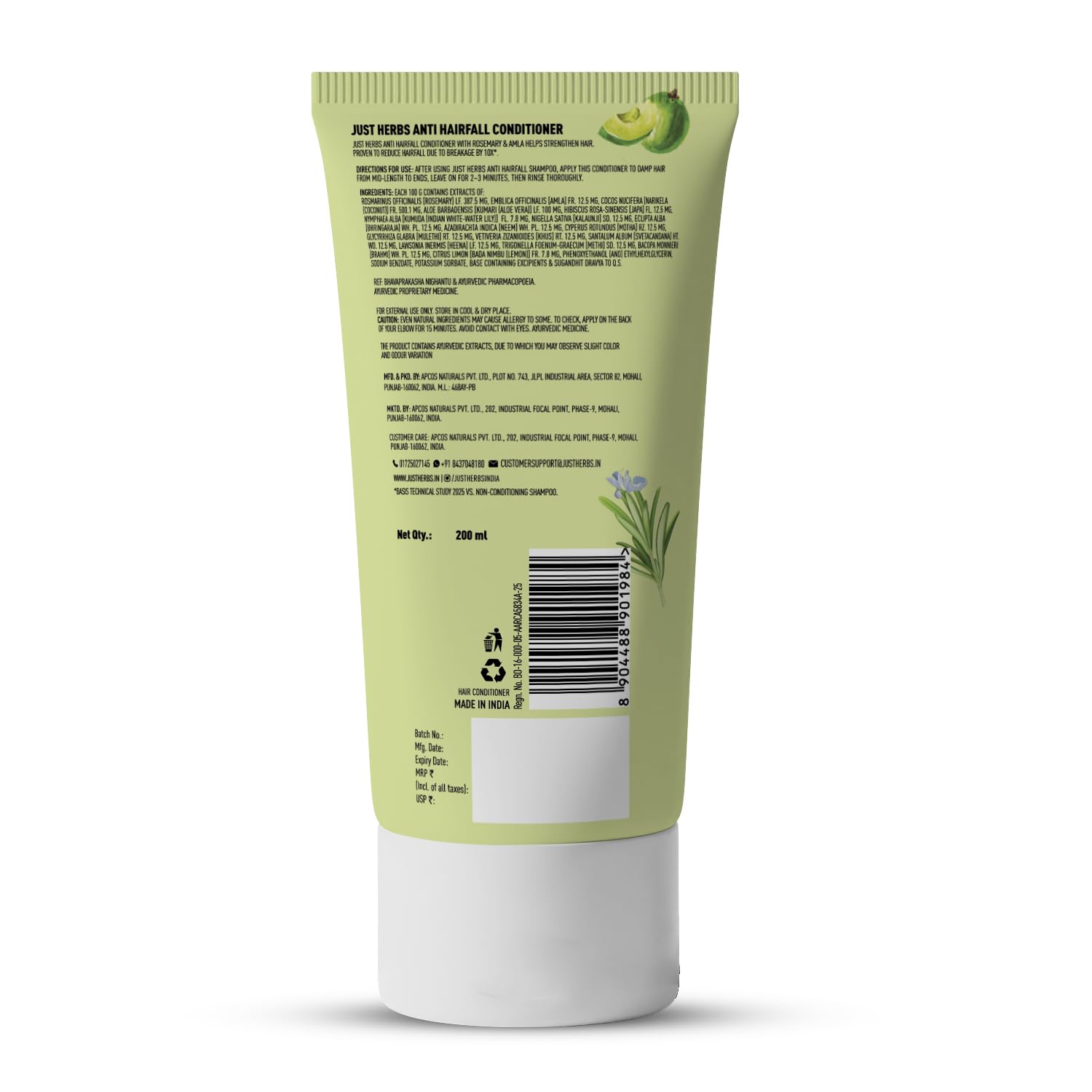 Just Herbs Ayurvedic Conditioner with Rosemary, Amla and 16 Herbs for All Hair Types - size and scale