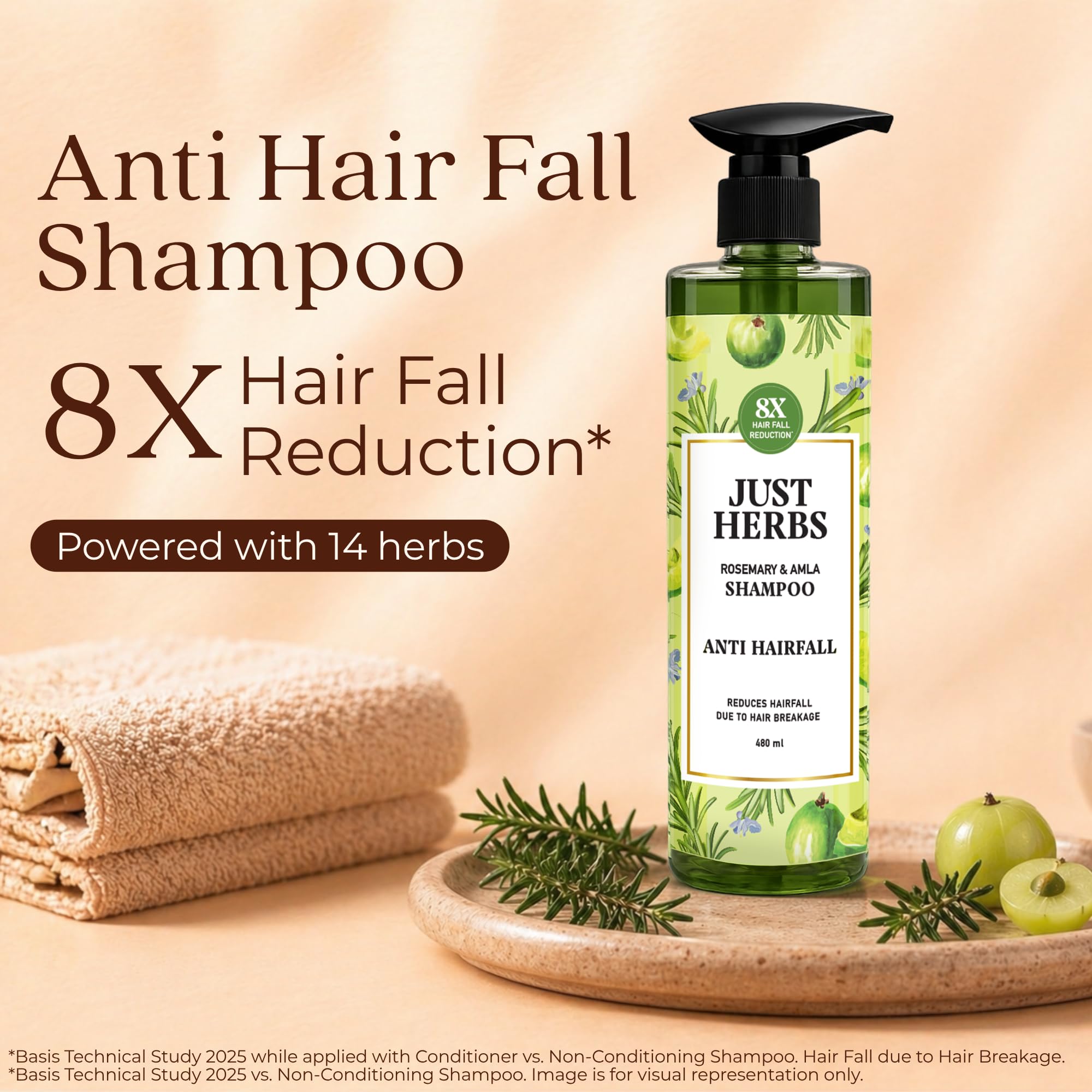 Just Herbs Ayurvedic Shampoo with Amla, Hibiscus & Neem for Normal to Oily Hair - front view (14)