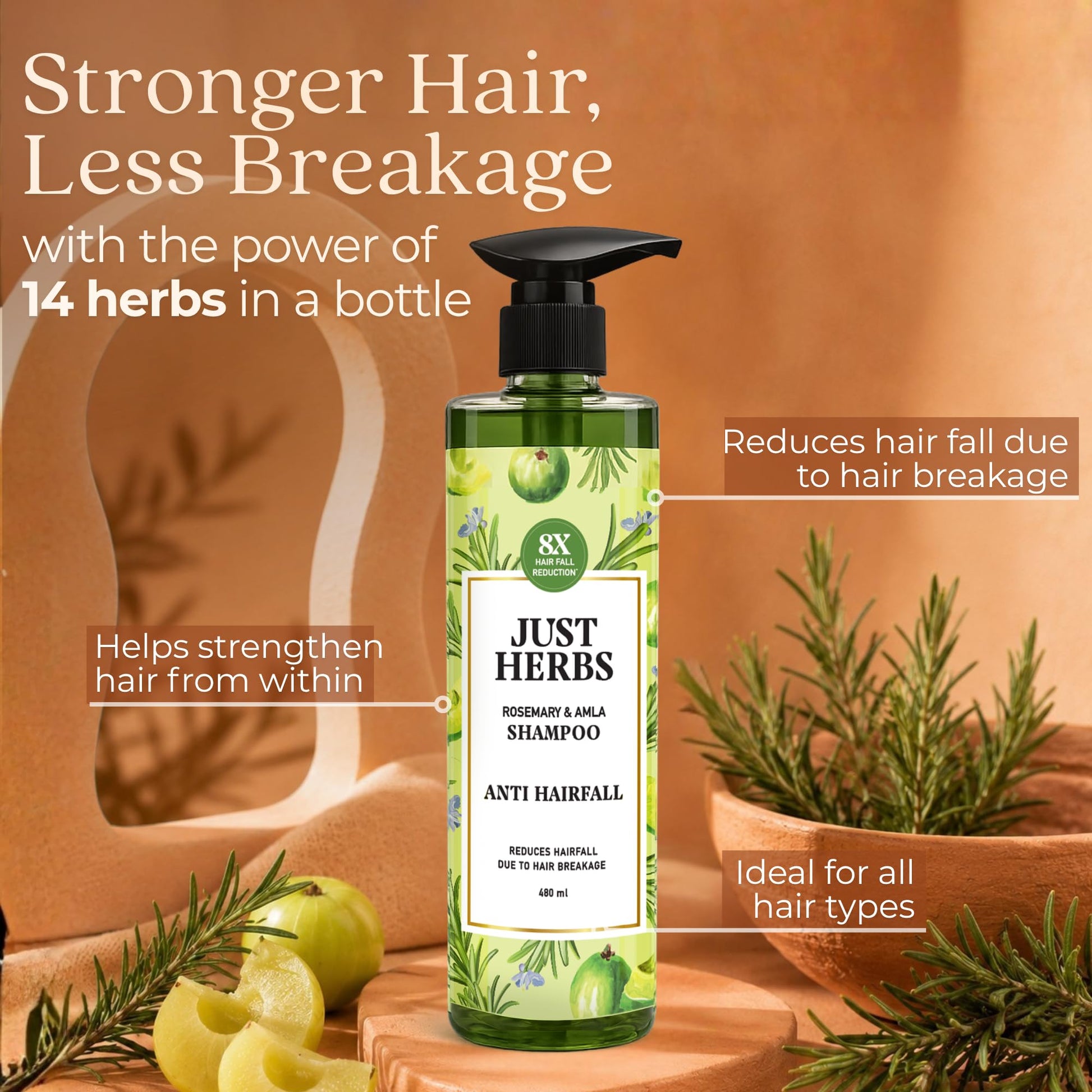 Just Herbs Ayurvedic Shampoo with Amla, Hibiscus & Neem for Normal to Oily Hair - back view (15)