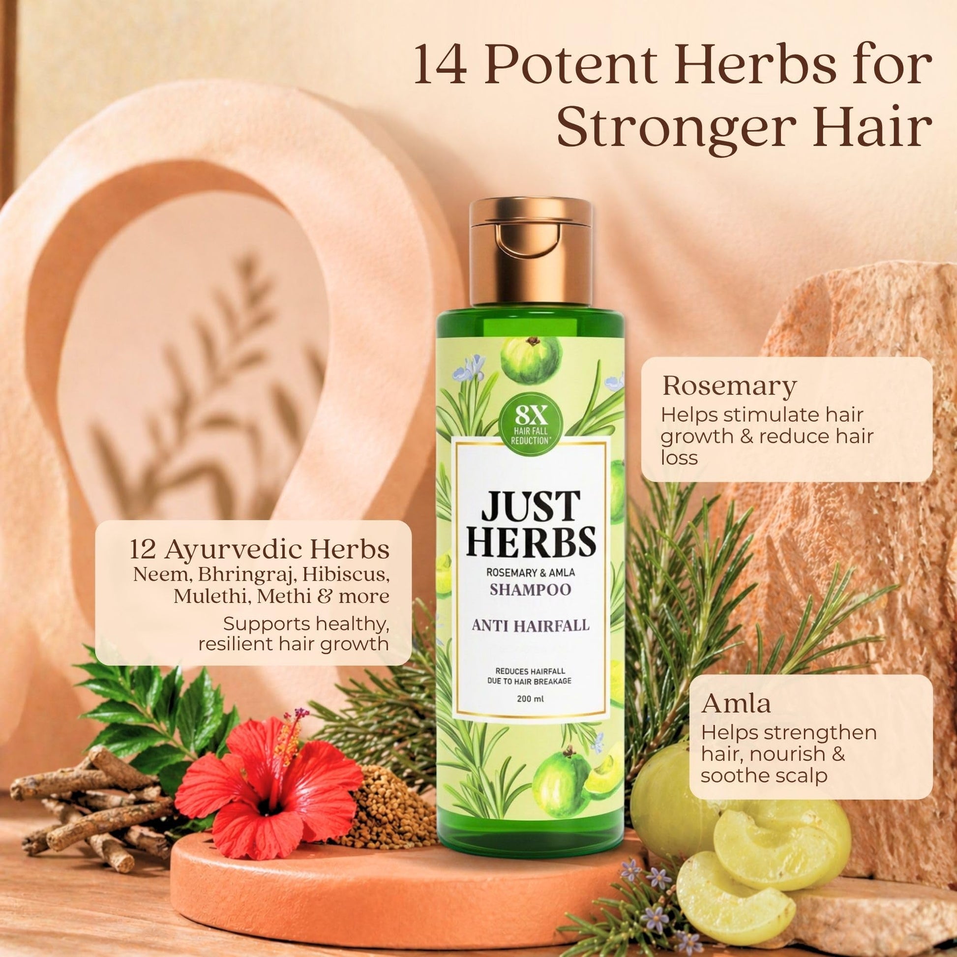 Just Herbs Ayurvedic Shampoo with Amla, Hibiscus & Neem for Normal to Oily Hair - close-up detail