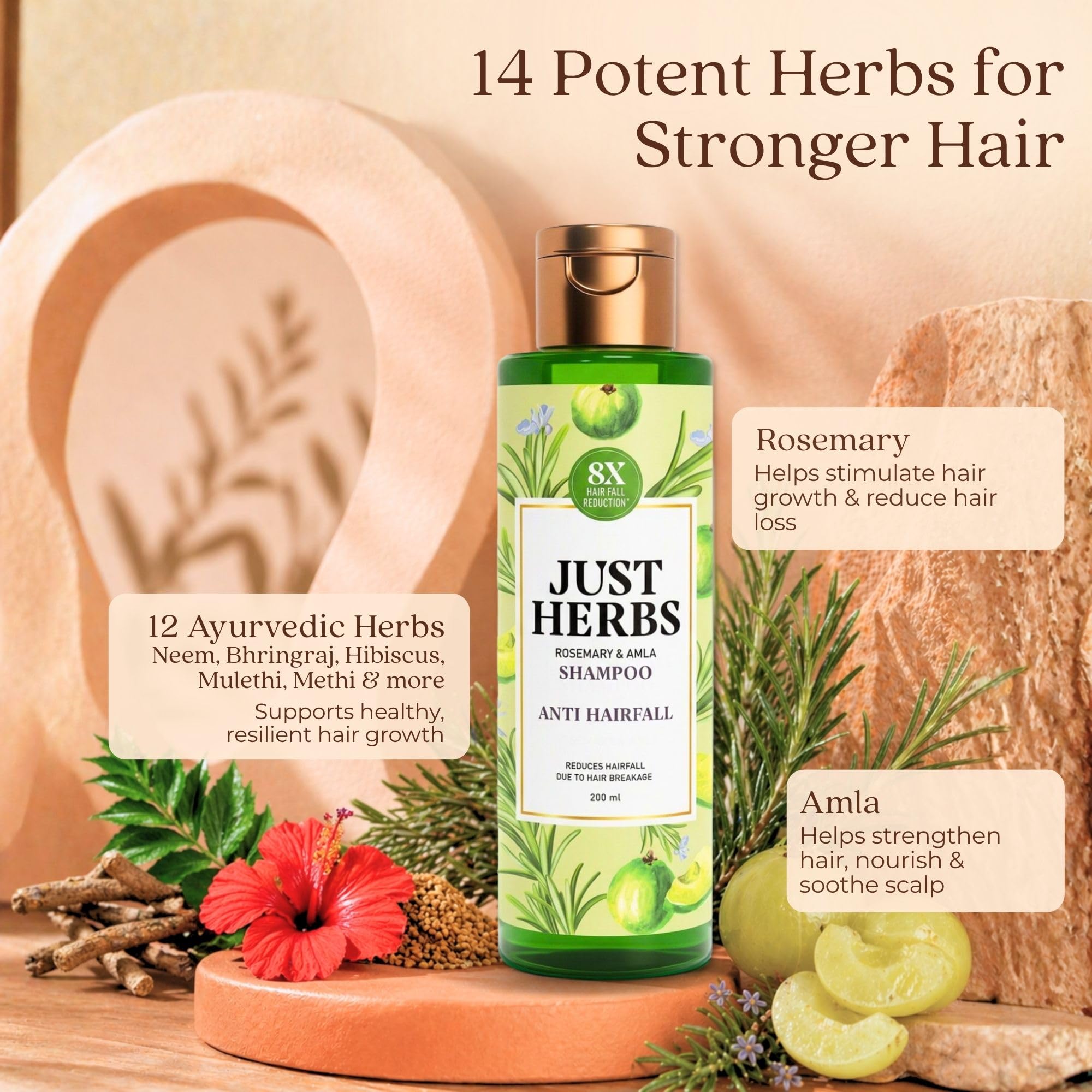 Just Herbs Ayurvedic Shampoo with Amla, Hibiscus & Neem for Normal to Oily Hair - close-up detail