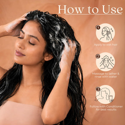 Just Herbs Ayurvedic Shampoo with Amla, Hibiscus & Neem for Normal to Oily Hair - in use