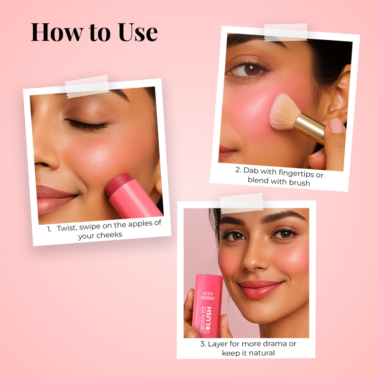 Just Herbs Dewy Glow Blush Stick, Cream Blush for Eyes Cheeks and Lips, Shea Butter and Cica, 14g - close-up detail (13)
