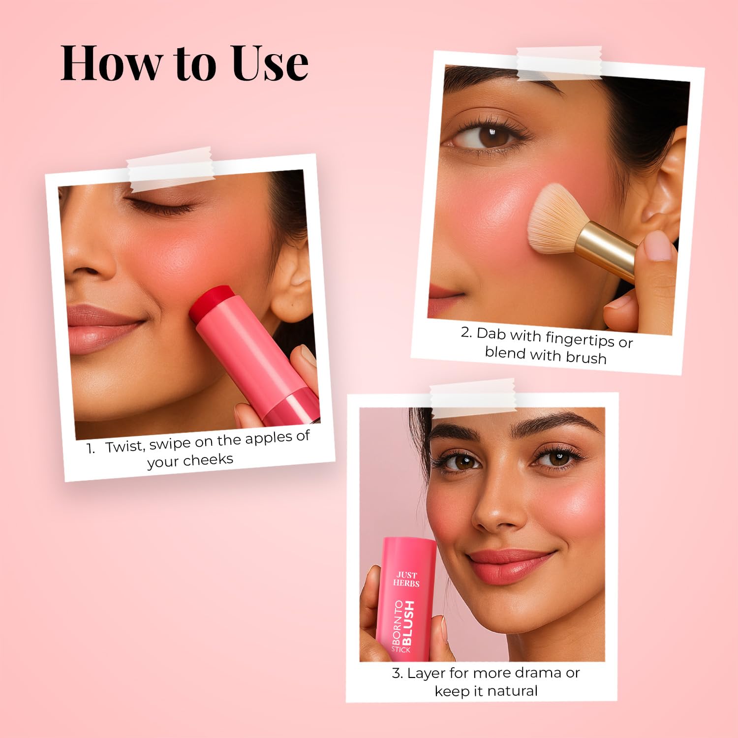 Just Herbs Dewy Glow Blush Stick, Cream Blush for Eyes Cheeks and Lips, Shea Butter and Cica, 14g - close-up detail (20)