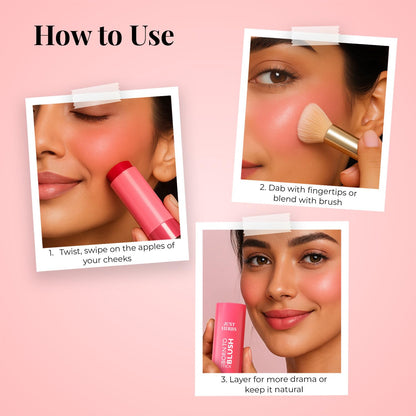 Just Herbs Dewy Glow Blush Stick, Cream Blush for Eyes Cheeks and Lips, Shea Butter and Cica, 14g - close-up detail (20)