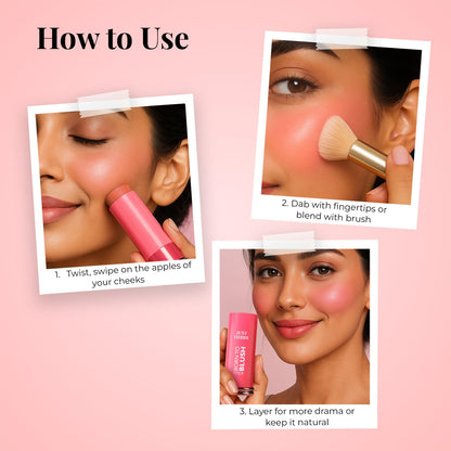 Just Herbs Dewy Glow Blush Stick Peach Born 14g Multi-Purpose Cream Blush for Cheeks Eyes Lips - close-up detail