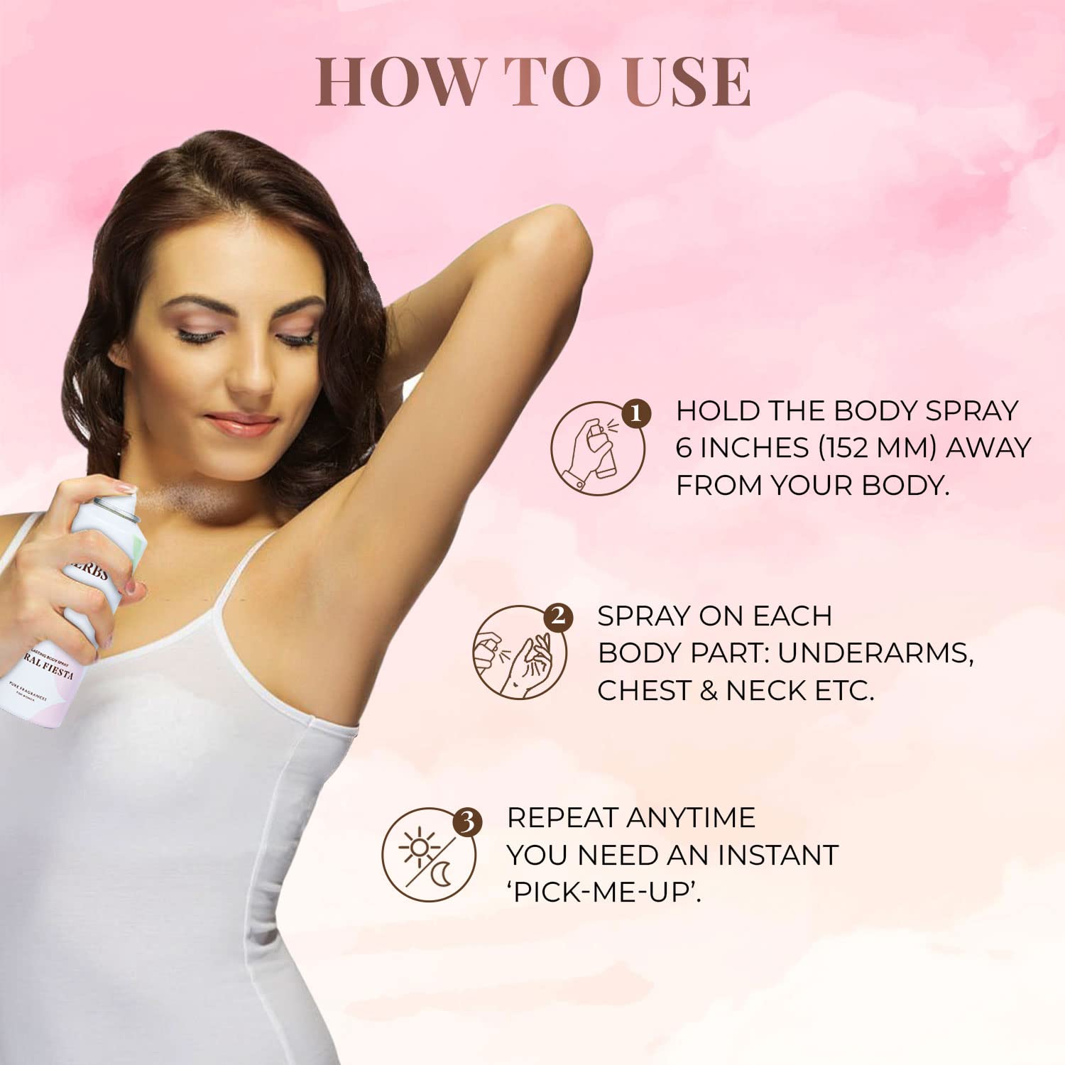 Just Herbs Floral Fiesta Body Spray for Women, 150 ml, Natural Deodorant with Magnolia and Lotus - back view