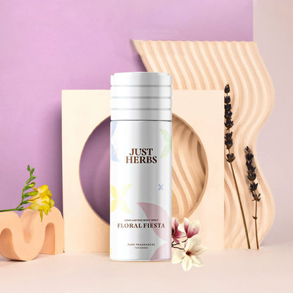 Just Herbs Floral Fiesta Body Spray for Women, 150 ml, Natural Deodorant with Magnolia and Lotus - ingredients panel