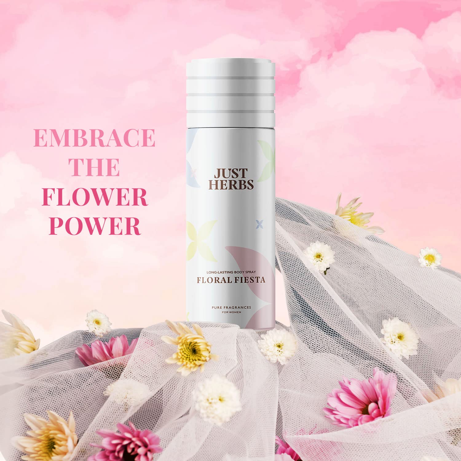 Just Herbs Floral Fiesta Body Spray for Women, 150 ml, Natural Deodorant with Magnolia and Lotus - in use