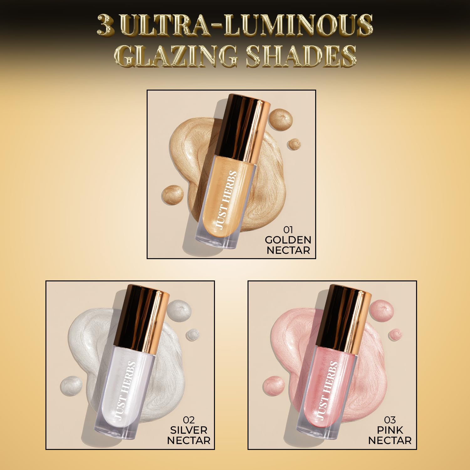Just Herbs Glaze Nectar Ultra Radiance Liquid Highlighter, 6g, Face Shaping Makeup with Shea Butter and Aloe Vera - packaging