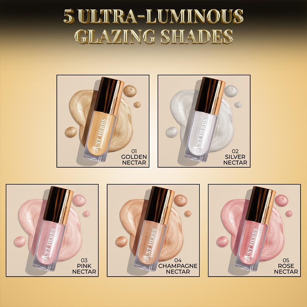 Just Herbs Glaze Nectar Ultra Radiance Liquid Highlighter, 6g, Face Shaping Makeup with Shea Butter and Aloe Vera - packaging