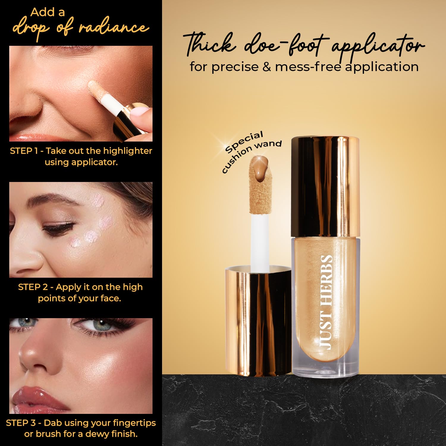 Just Herbs Glaze Nectar Ultra Radiance Liquid Highlighter, 6g, Face Shaping Makeup with Shea Butter and Aloe Vera - label det