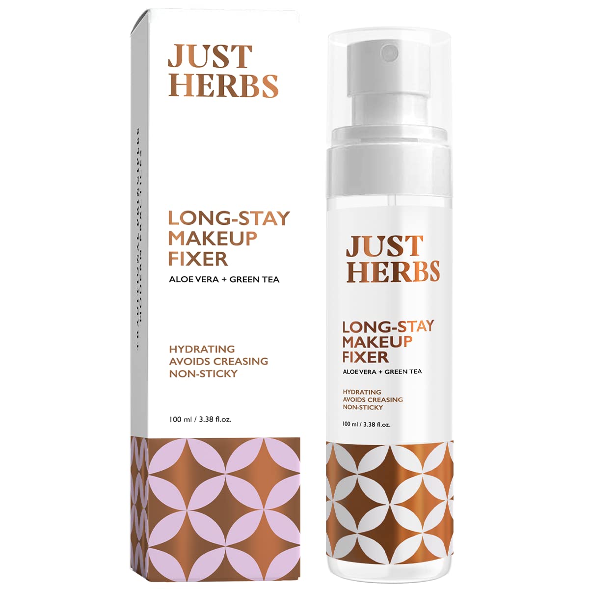 Just Herbs Long Stay Non Sticky Makeup Fixer, Setting Spray for Face Makeup with Aloe Vera and Green Tea, 100 ml