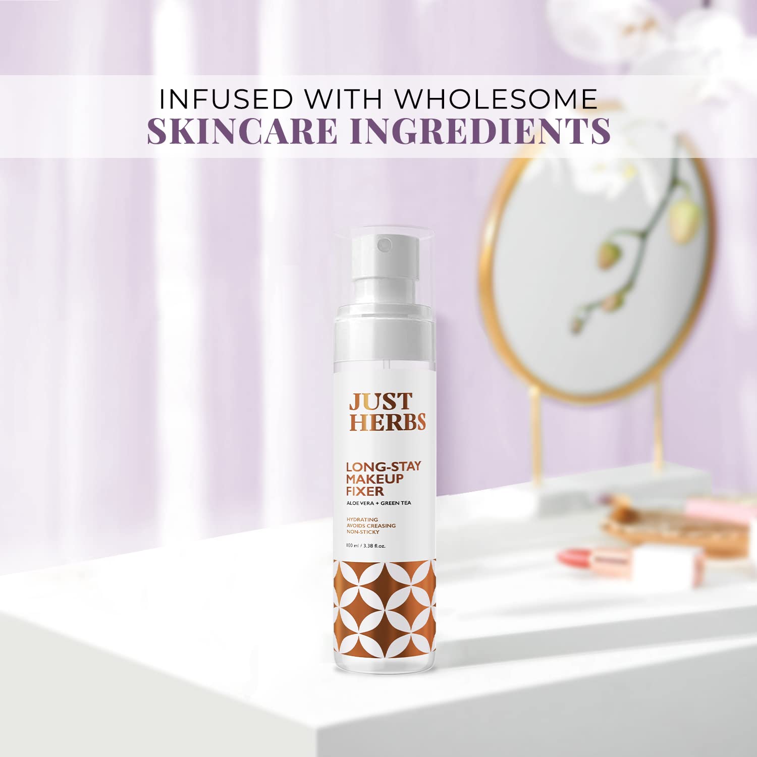 Just Herbs Long Stay Non Sticky Makeup Fixer, Setting Spray for Face Makeup with Aloe Vera and Green Tea, 100 ml - ingredient