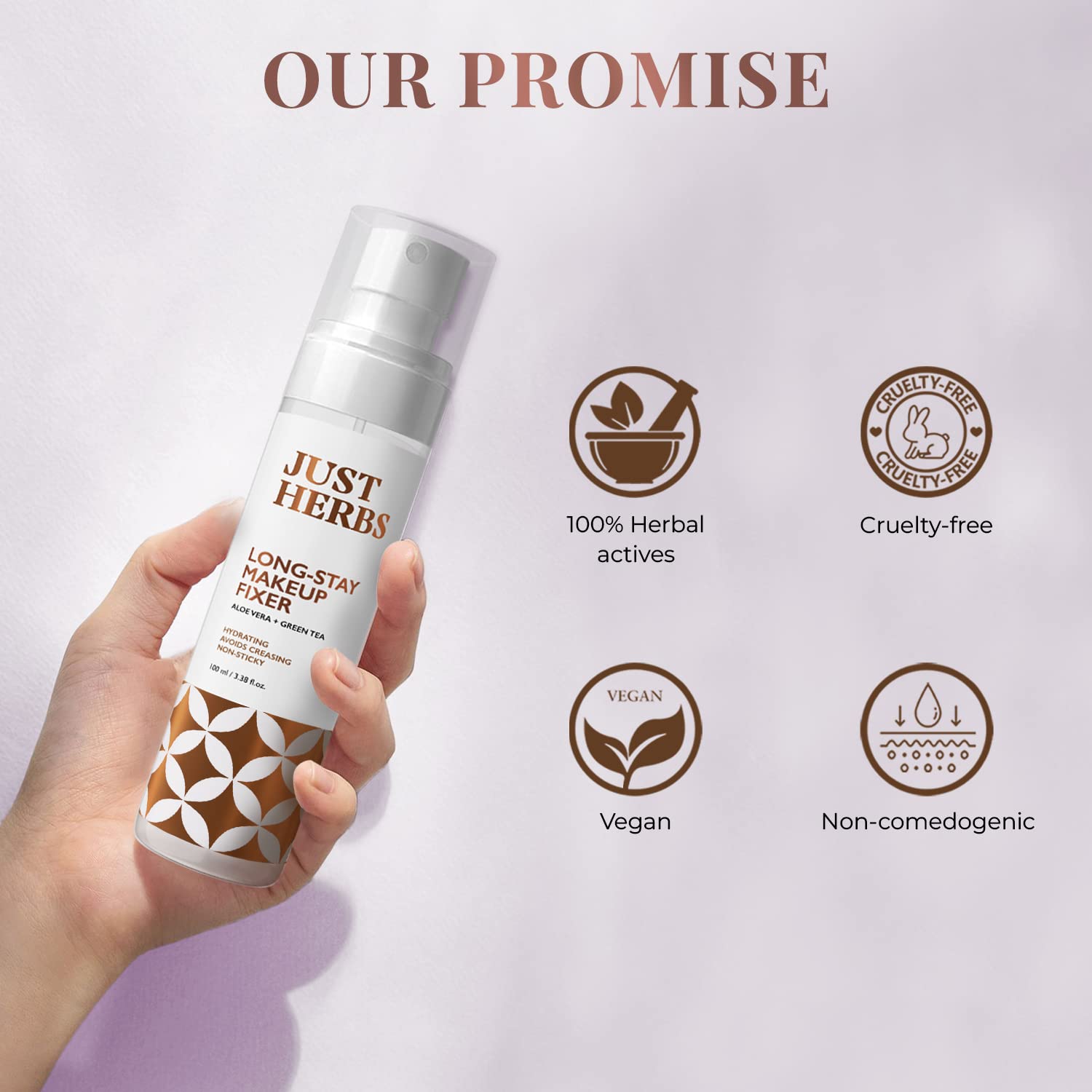 Just Herbs Long Stay Non Sticky Makeup Fixer, Setting Spray for Face Makeup with Aloe Vera and Green Tea, 100 ml - close-up d