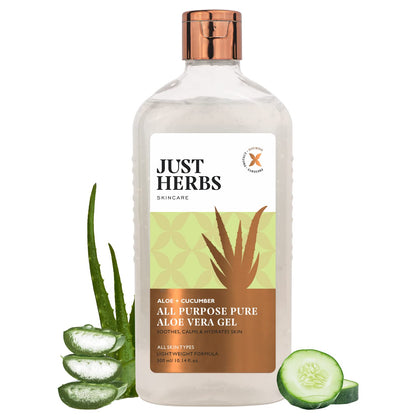 Just Herbs Multi Purpose Pure Aloe Vera Gel with Cucumber for Skin and Hair, 300 ml