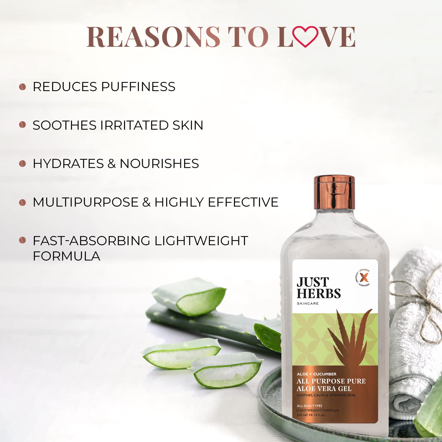 Just Herbs Multi Purpose Pure Aloe Vera Gel with Cucumber for Skin and Hair, 300 ml - back view