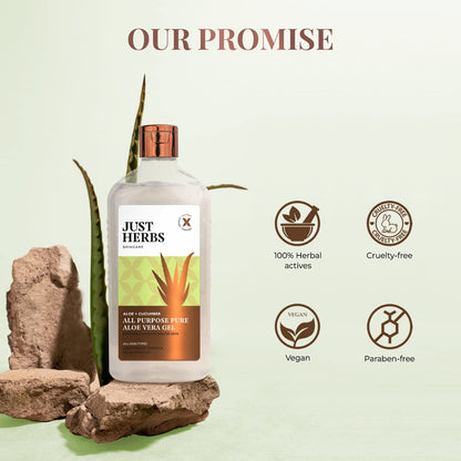 Just Herbs Multi Purpose Pure Aloe Vera Gel with Cucumber for Skin and Hair, 300 ml - ingredients panel