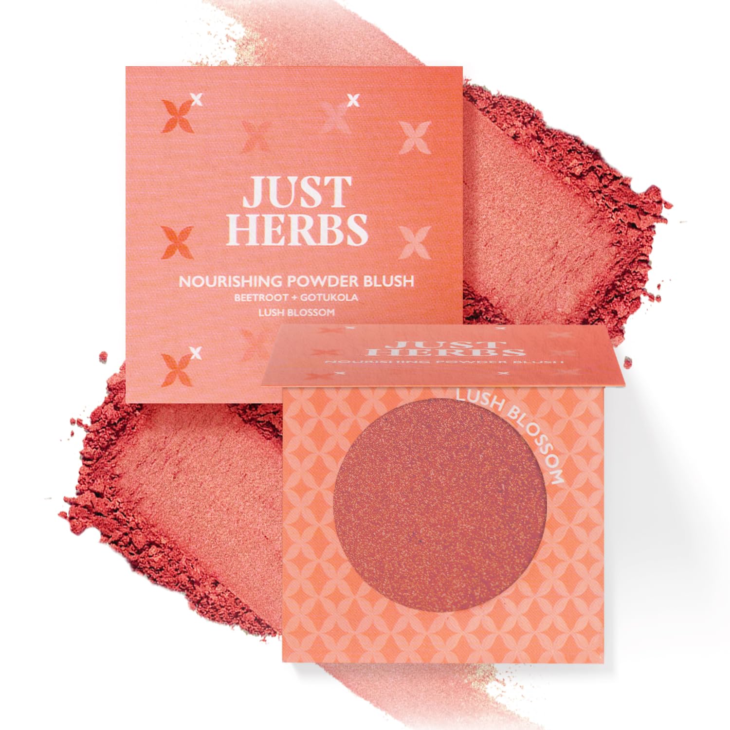 Just Herbs Nourishing Powder Blush Infused with Beetroot & Gotukola, Highly Pigmented, Buildable, All Skin Tones, 3.5 g (Lush