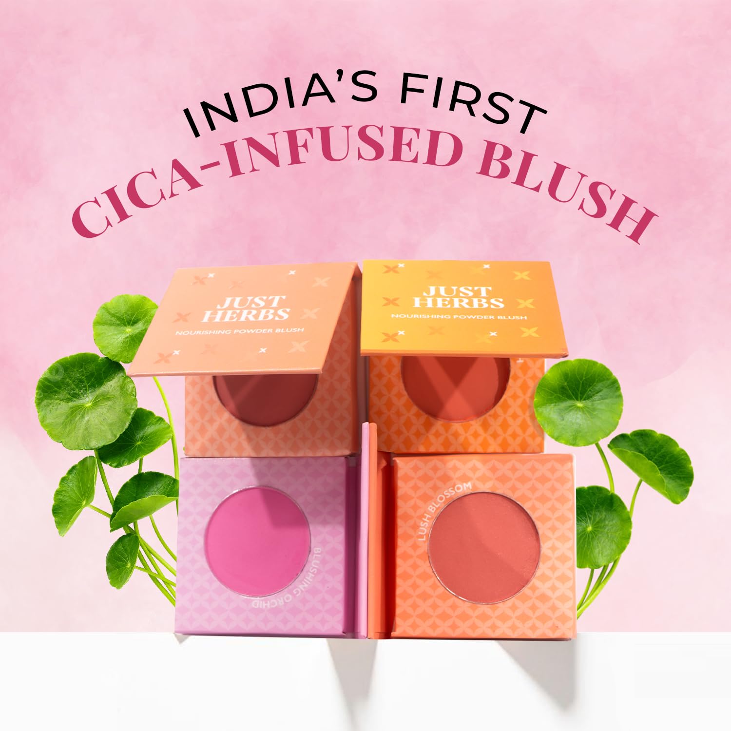 Just Herbs Nourishing Powder Blush Infused with Beetroot & Gotukola, Highly Pigmented, Buildable, All Skin Tones, 3.5 g (Lush