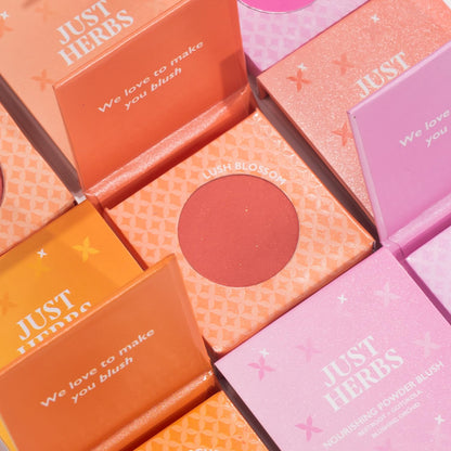 Just Herbs Nourishing Powder Blush Infused with Beetroot & Gotukola, Highly Pigmented, Buildable, All Skin Tones, 3.5 g (Lush