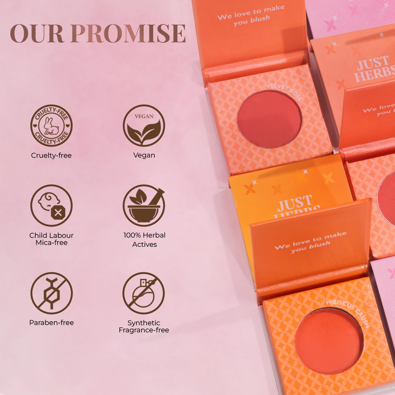 Just Herbs Nourishing Powder Blush Infused with Beetroot & Gotukola, Highly Pigmented, Buildable, All Skin Tones, 3.5 g (Lush