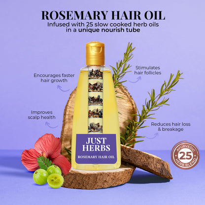 Just Herbs Rosemary Ayurvedic Hair Oil, 180ml, Herbal Kesh Taila for Regular Hair Care - front view