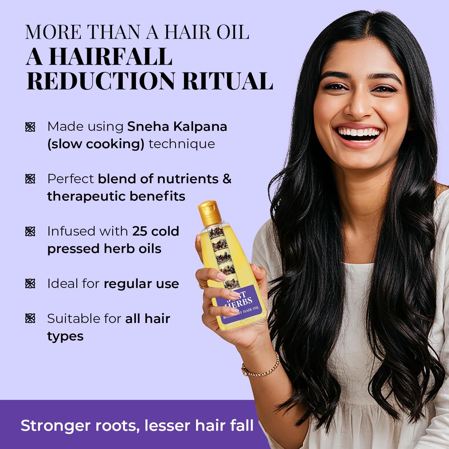 Just Herbs Rosemary Ayurvedic Hair Oil, 180ml, Herbal Kesh Taila for Regular Hair Care - back view