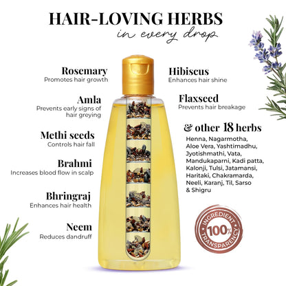Just Herbs Rosemary Ayurvedic Hair Oil, 180ml, Herbal Kesh Taila for Regular Hair Care - packaging