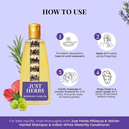 Just Herbs Rosemary Ayurvedic Hair Oil, 180ml, Herbal Kesh Taila for Regular Hair Care - close-up detail