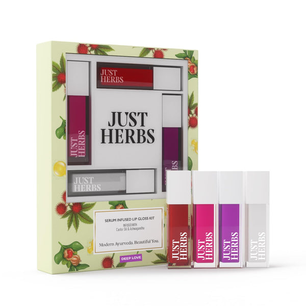 Just Herbs Serum-infused Lip Gloss for Women, 4 x 4g, High-Pigment Non-Sticky Ayurvedic Lip Color