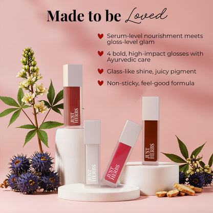 Just Herbs Serum-infused Lip Gloss for Women, 4 x 4g, High-Pigment Non-Sticky Ayurvedic Lip Color - front view (10)