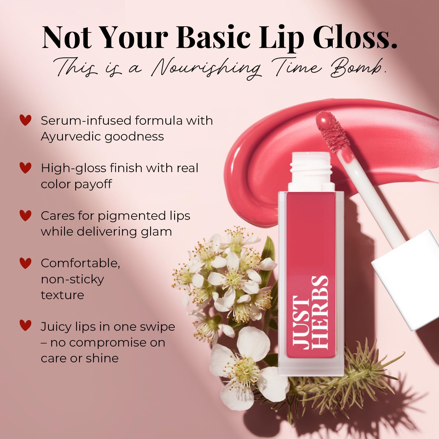 Just Herbs Serum-infused Lip Gloss for Women, 4 x 4g, High-Pigment Non-Sticky Ayurvedic Lip Color - back view (11)