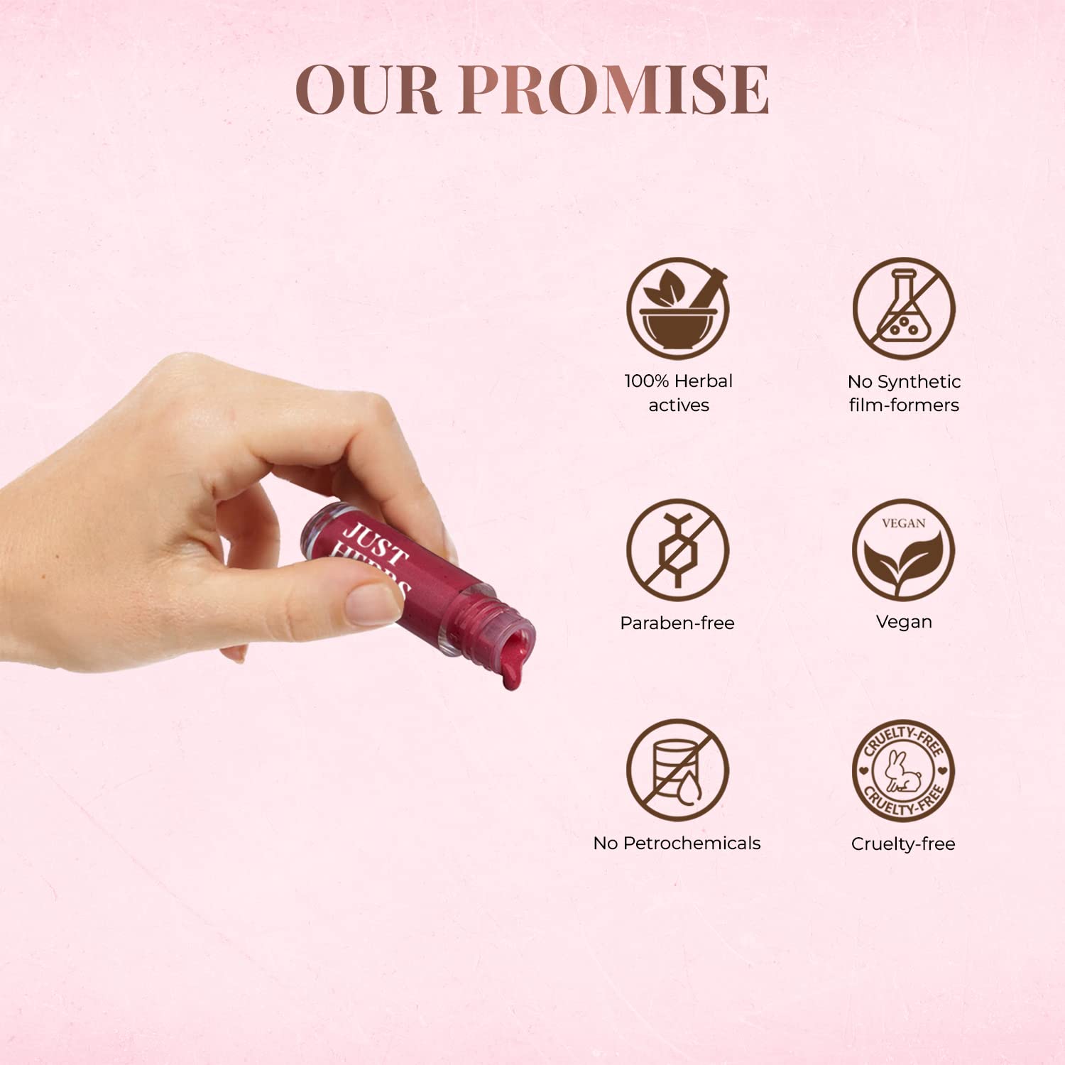 Just Herbs Serum-infused Lip Gloss for Women, 4 x 4g, High-Pigment Non-Sticky Ayurvedic Lip Color - ingredients panel (13)