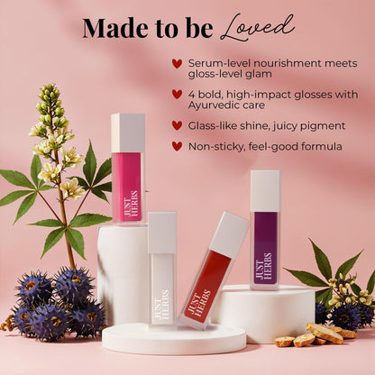 Just Herbs Serum-infused Lip Gloss for Women, 4 x 4g, High-Pigment Non-Sticky Ayurvedic Lip Color - front view