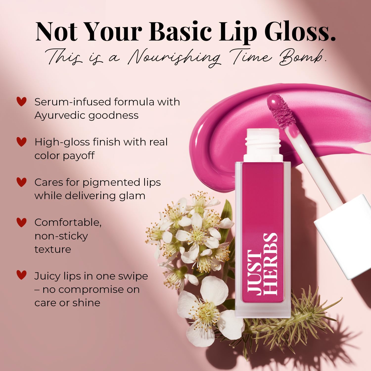 Just Herbs Serum-infused Lip Gloss for Women, 4 x 4g, High-Pigment Non-Sticky Ayurvedic Lip Color - back view