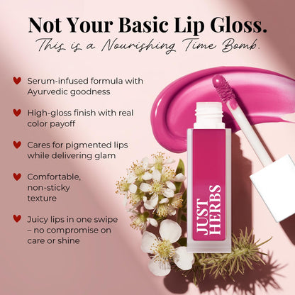 Just Herbs Serum-infused Lip Gloss for Women, 4 x 4g, High-Pigment Non-Sticky Ayurvedic Lip Color - back view