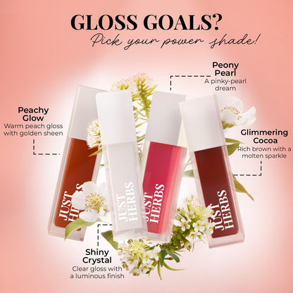 Just Herbs Serum-infused Lip Gloss for Women, 4 x 4g, High-Pigment Non-Sticky Ayurvedic Lip Color - ingredients panel