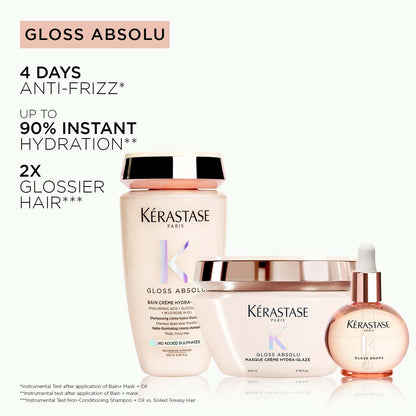 Kérastase Gloss Absolu Crème Anti-Frizz Mask, 200ml, Hair Mask for Medium to Thick Hair with Hyaluronic Acid and Glycolic Aci